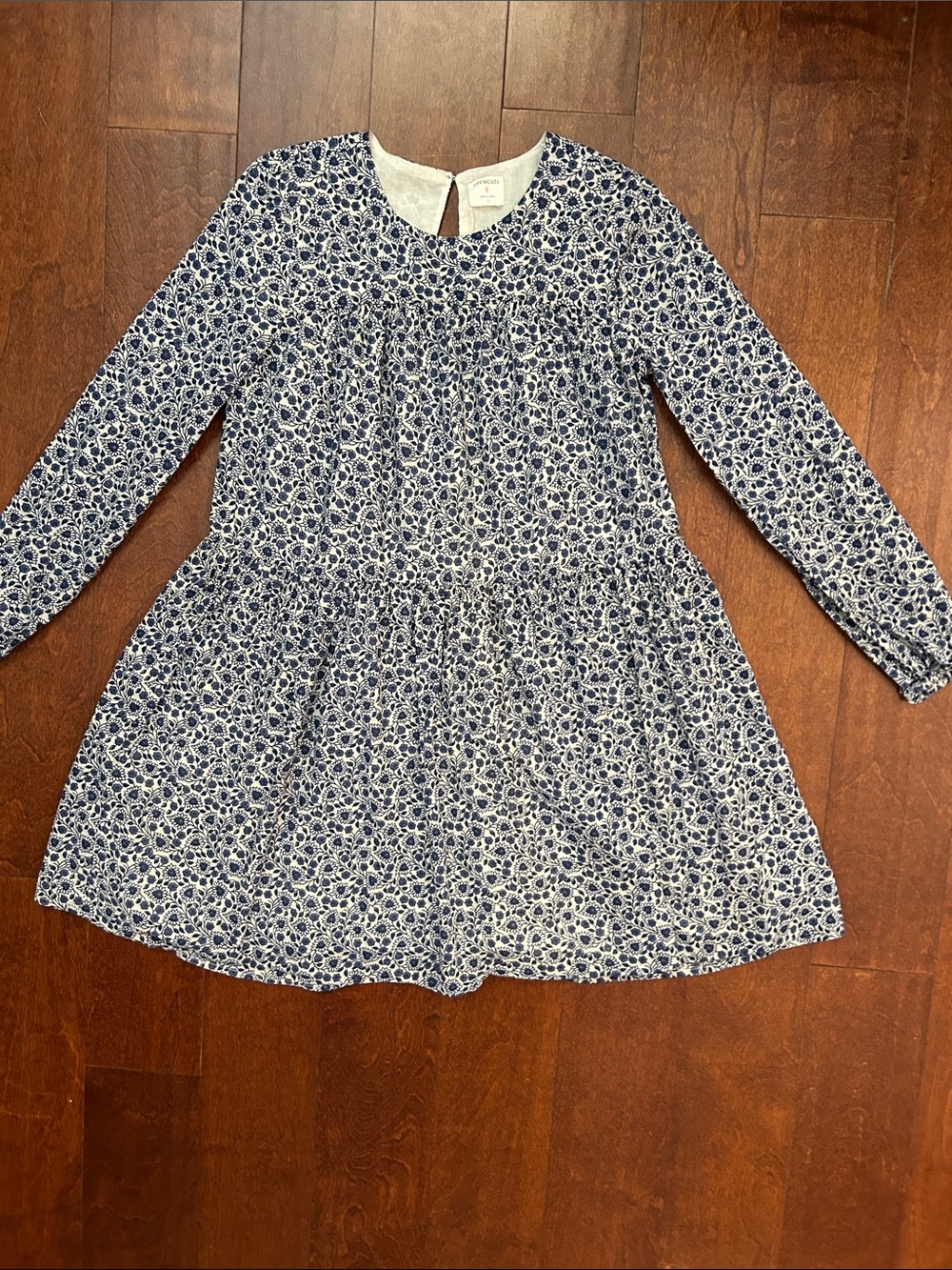 Crewcuts Kid’s Navy and White Floral Tiered Long-Sleeve Dress, Size 12